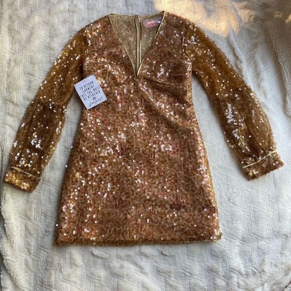 Free People Stars Align Gold Sequin Mini Dress - Picture 4 of 6
